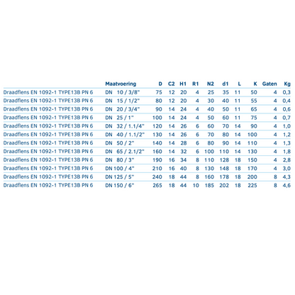 Draadflens EN 1092-1 TYPE13B PN 6 - Ferranox Metal Center