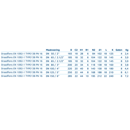 Draadflens EN 1092-1 TYPE13B PN 16 - Ferranox Metal Center
