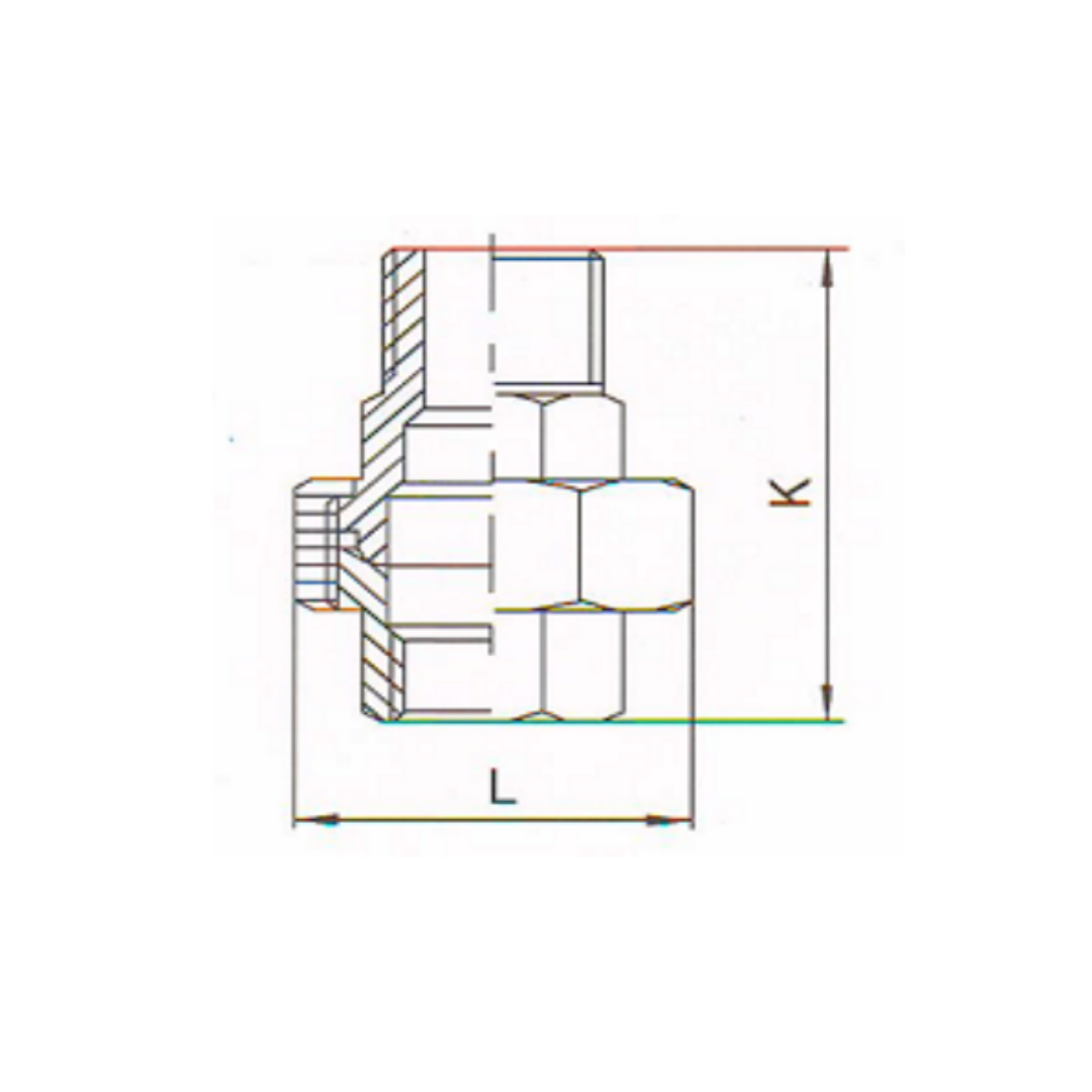 1.4401 - RVS AISI 316 (A4) - Koppeling bi-bu conisch/vlak dichtend BSP - Ferranox Metal Center