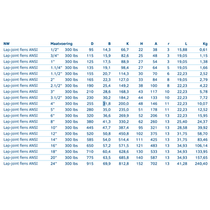 Lap-joint flens ANSI 300lbs - Ferranox Metal Center